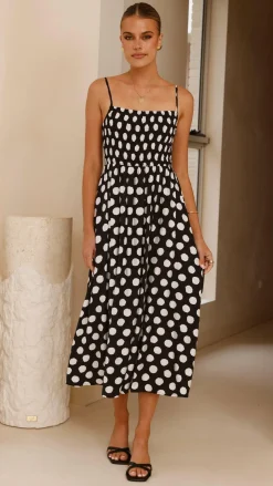 Roma Midi Dress - Black/ White Spot
