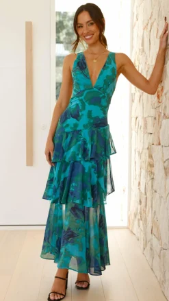 Sachiko Maxi Dress - Blue / Green Print