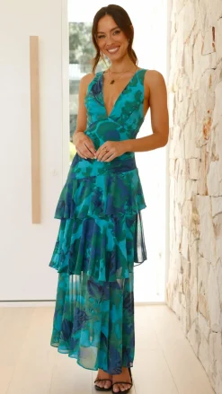 Sachiko Maxi Dress - Blue / Green Print