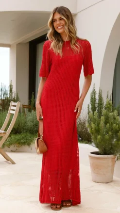 Saisha Crochet Maxi Dress - Red