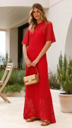 Saisha Crochet Maxi Dress - Red