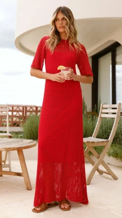 Saisha Crochet Maxi Dress - Red