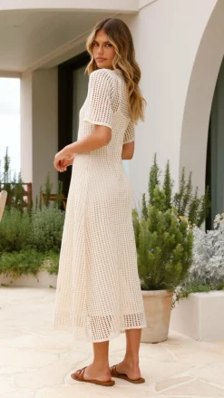 Saisha Crochet Maxi Dress - Beige