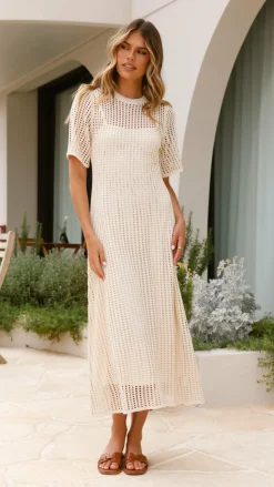 Saisha Crochet Maxi Dress - Beige