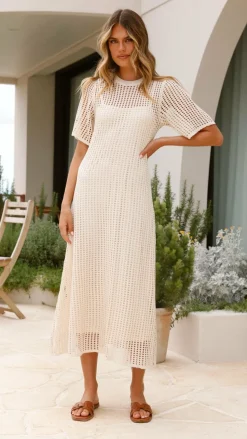 Saisha Crochet Maxi Dress - Beige