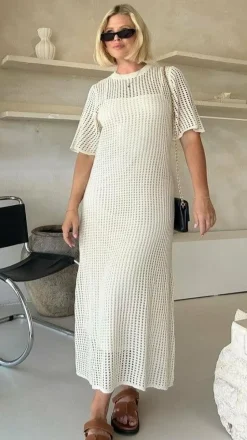 Saisha Crochet Maxi Dress - Beige