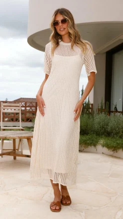 Saisha Crochet Maxi Dress - Beige
