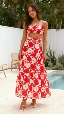 Saraya Top and Skirt Set - Red / White