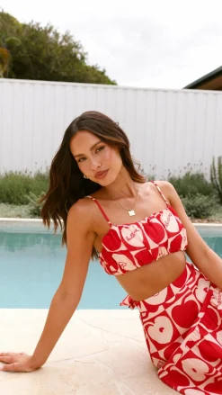 Saraya Top and Skirt Set - Red / White