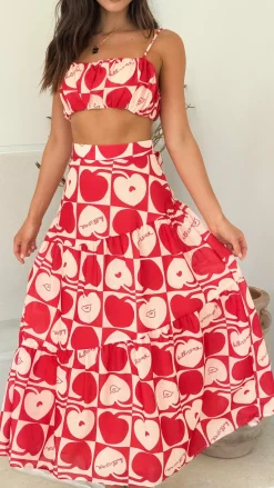 Saraya Top and Skirt Set - Red / White