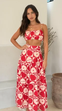 Saraya Top and Skirt Set - Red / White