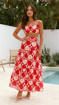 Saraya Top and Skirt Set - Red / White