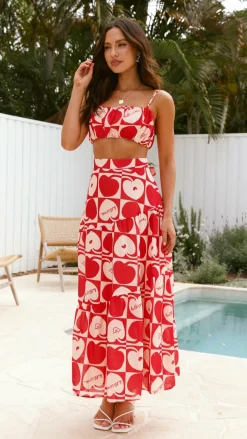 Saraya Top and Skirt Set - Red / White