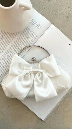 Satin Bow Clutch - White