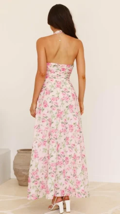 Sharya Halter Neck Maxi Dress - Pink Floral
