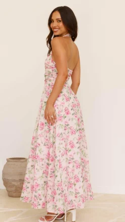 Sharya Halter Neck Maxi Dress - Pink Floral