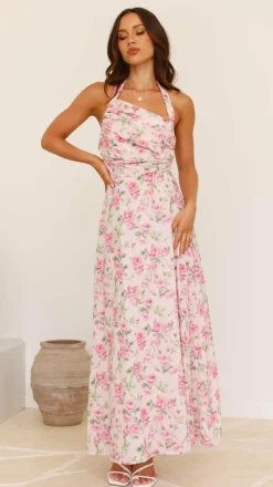 Sharya Halter Neck Maxi Dress - Pink Floral