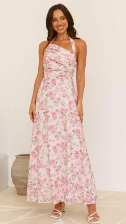 Sharya Halter Neck Maxi Dress - Pink Floral