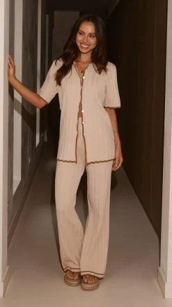 Shaylie Wide Leg Pants - Beige