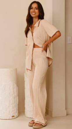 Shaylie Wide Leg Pants - Beige