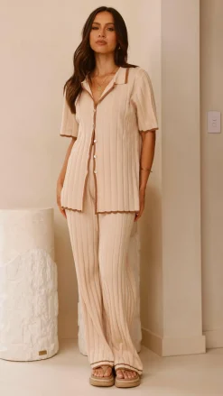 Shaylie Wide Leg Pants - Beige