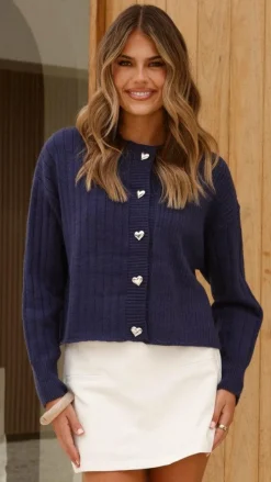 Shayna Heart Cardigan - Navy
