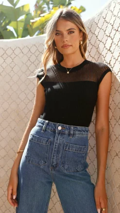 Sofia Sheer Stripe Knit Top - Black