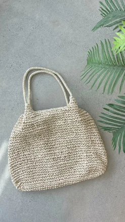 Solana Summer Tote Bag - Beige Straw