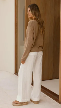 Spring Scoop Neck Long Sleeve Top - Taupe