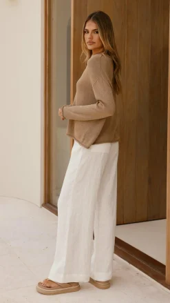 Spring Scoop Neck Long Sleeve Top - Taupe