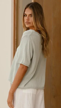 Spring Scoop Neck Tee - Sage