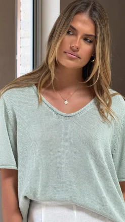 Spring Scoop Neck Tee - Sage