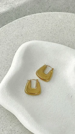 Square Crush Gold Plated Earrings - Gold