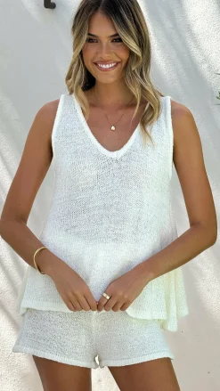 Summer Knit Top and Shorts Set - Cream