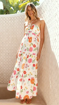 Taffeta Maxi Dress - White Floral