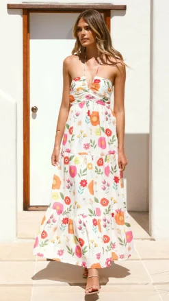 Taffeta Maxi Dress - White Floral