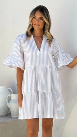 Tarnie Mini Dress - Beige Stripe