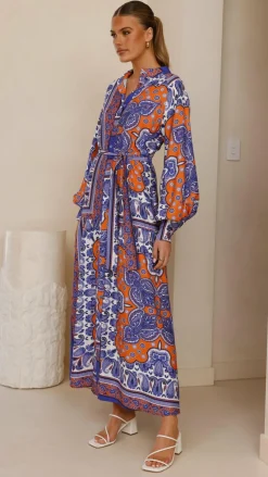 Tasha Maxi Dress - Blue/Orange Print