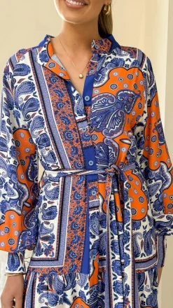 Tasha Maxi Dress - Blue/Orange Print