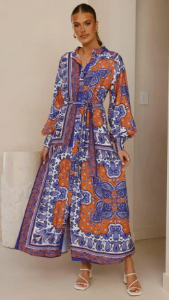 Tasha Maxi Dress - Blue/Orange Print