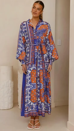 Tasha Maxi Dress - Blue/Orange Print