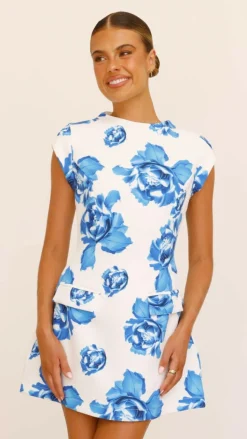 Thea Mini Dress - Blue Rose