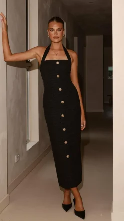 Tierra Button Midi Dress - Black