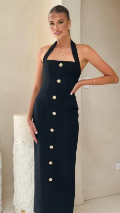 Tierra Button Midi Dress - Black