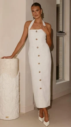 Tierra Button Midi Dress - White