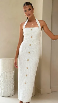 Tierra Button Midi Dress - White