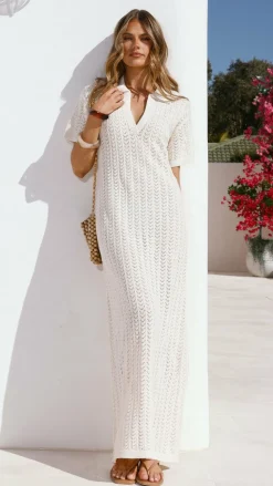 Tiffy Crochet Short Sleeve Maxi Dress - White