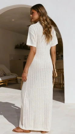 Tiffy Crochet Short Sleeve Maxi Dress - White