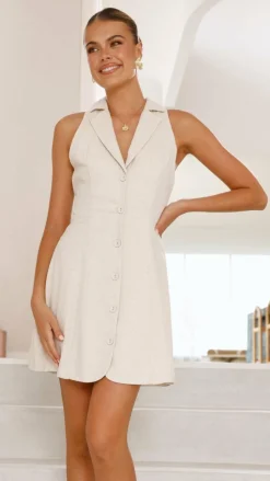 Trixie Button Down Mini Dress - Oat