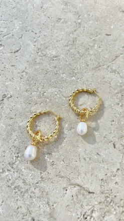 Twist Pearl Drop Earrings - Gold/Pearl